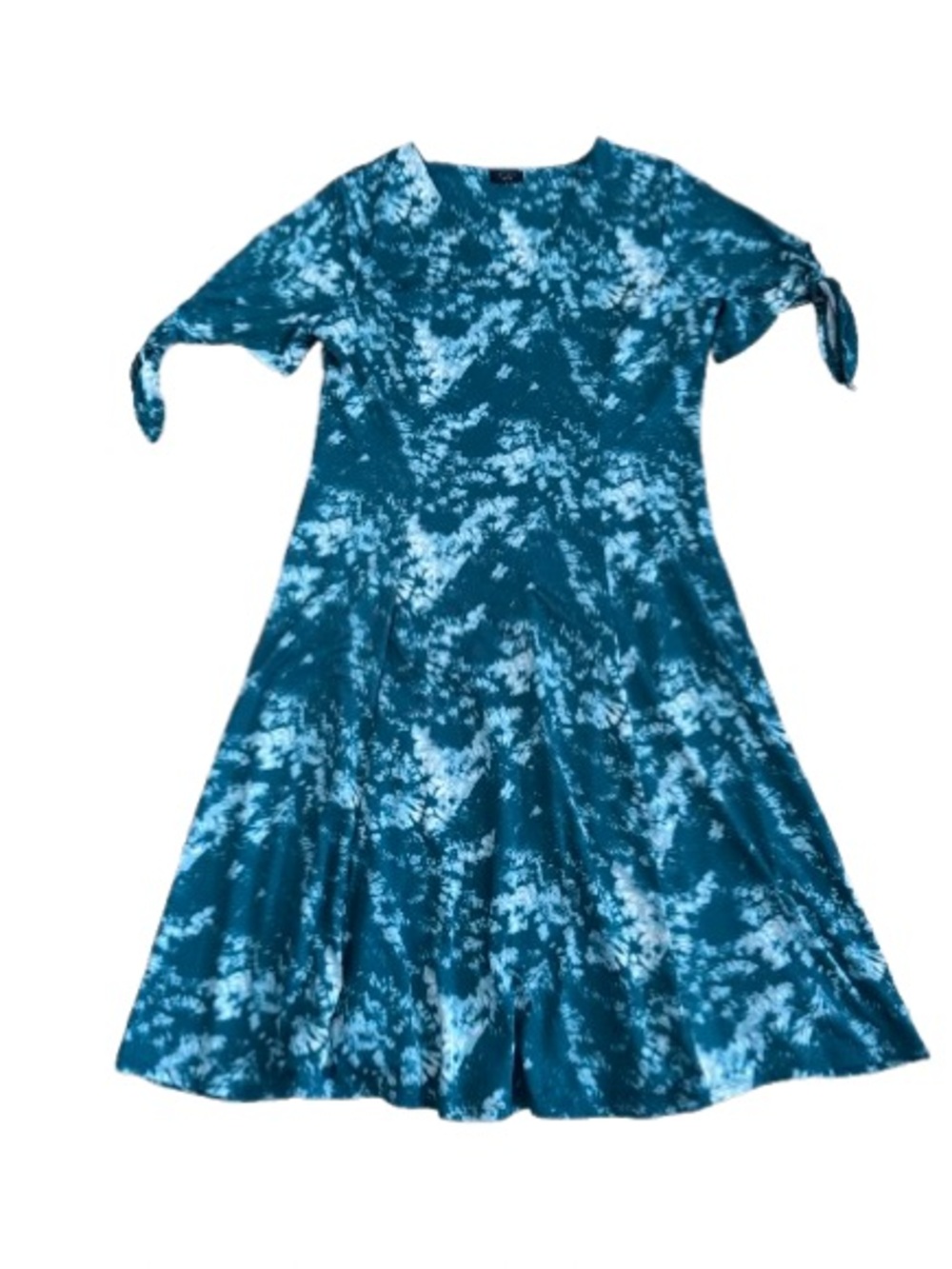 Studio 1886 Short Sleeve Tie Detail V Neck A Line Tie Dye Dress - Size: Small